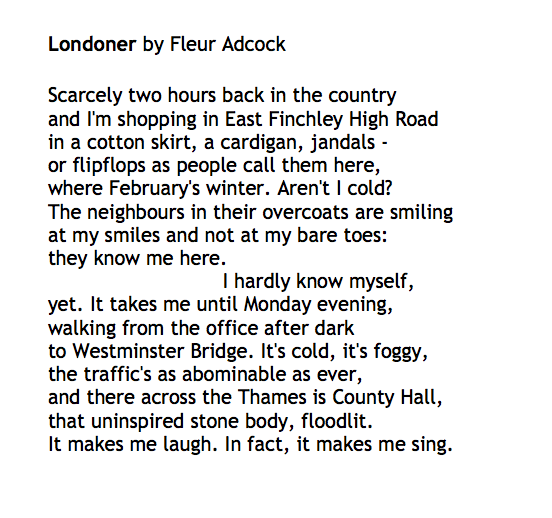 29 Londoner by Fleur Adcock, read by  @louisebrealey  #PandemicPoems  https://soundcloud.com/user-115260978/29-londoner-by-fleur-adcock-read-by-louise-brealey