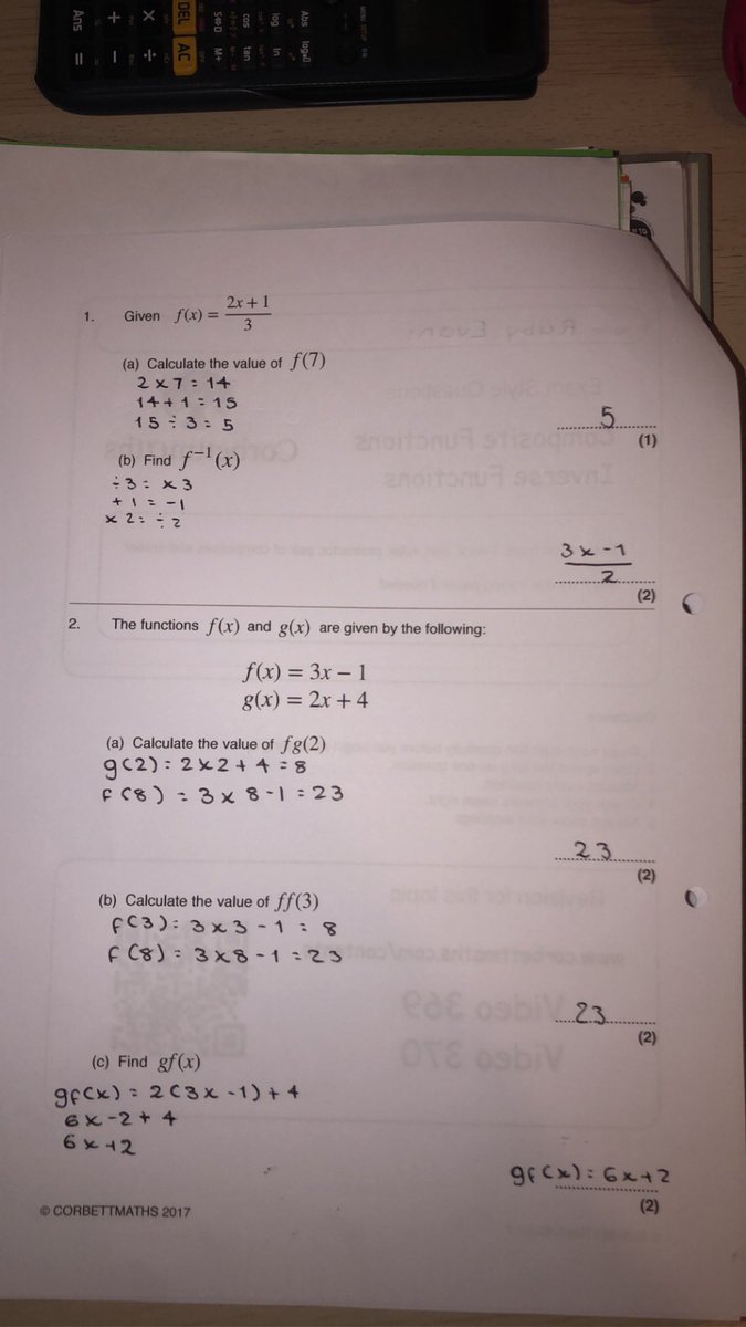 ByrchallMaths's tweet photo. Some excellent work on functions by Ruby Evans in Y10. Even managed to get some #CorbettMaths #5aday in. Keep up the hard work! @byrchall https://t.co/mlnE0mix1v