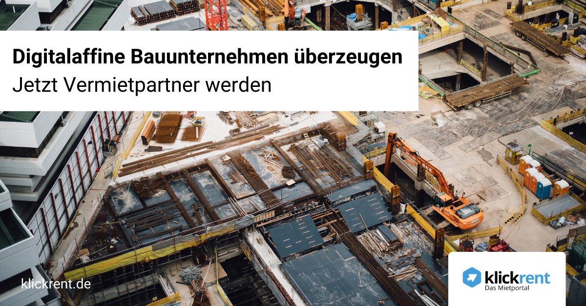 Immer mehr #Bauunternehmen suchen #online nach Maschinen - jetzt mit klickrent.de #sichtbar werden. Jetzt Vermietpartner bei klickrent werden: E-Mail an partner@klickrent.de oder direkt an mich.