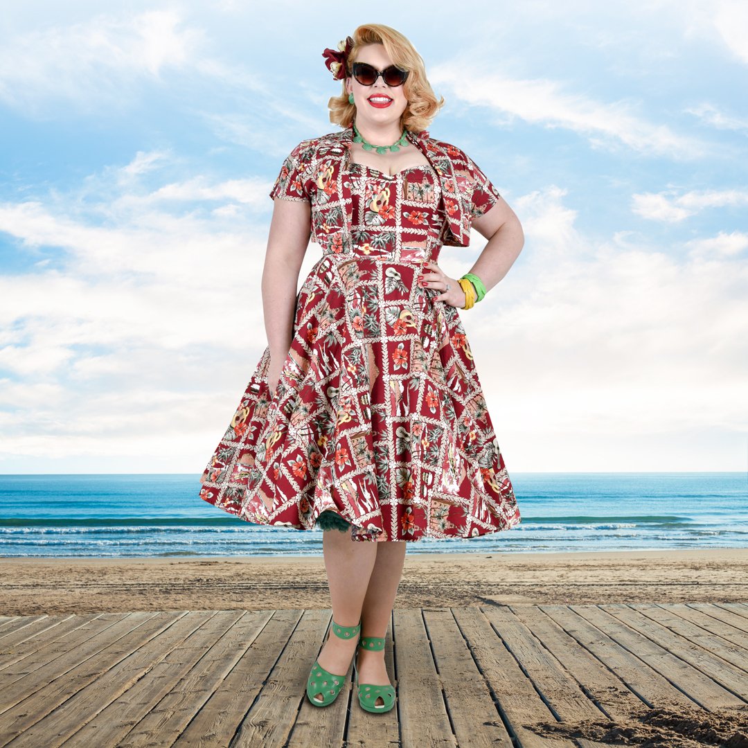 VivOfHolloway's tweet photo. The beach sunset and flowers on it create the perfect tiki dress, don't you think? 🌊 

#vivienofholloway @vivienofholloway ⁠
@lottiebsax @rocketoriginals⁠
⁠
#madeinlondon #vintagestyle #retro #retrostyle #pinupstyle #vintagelifestyle#surferprint#1950scircledress #flareddress https://t.co/RDnIPm8zOH