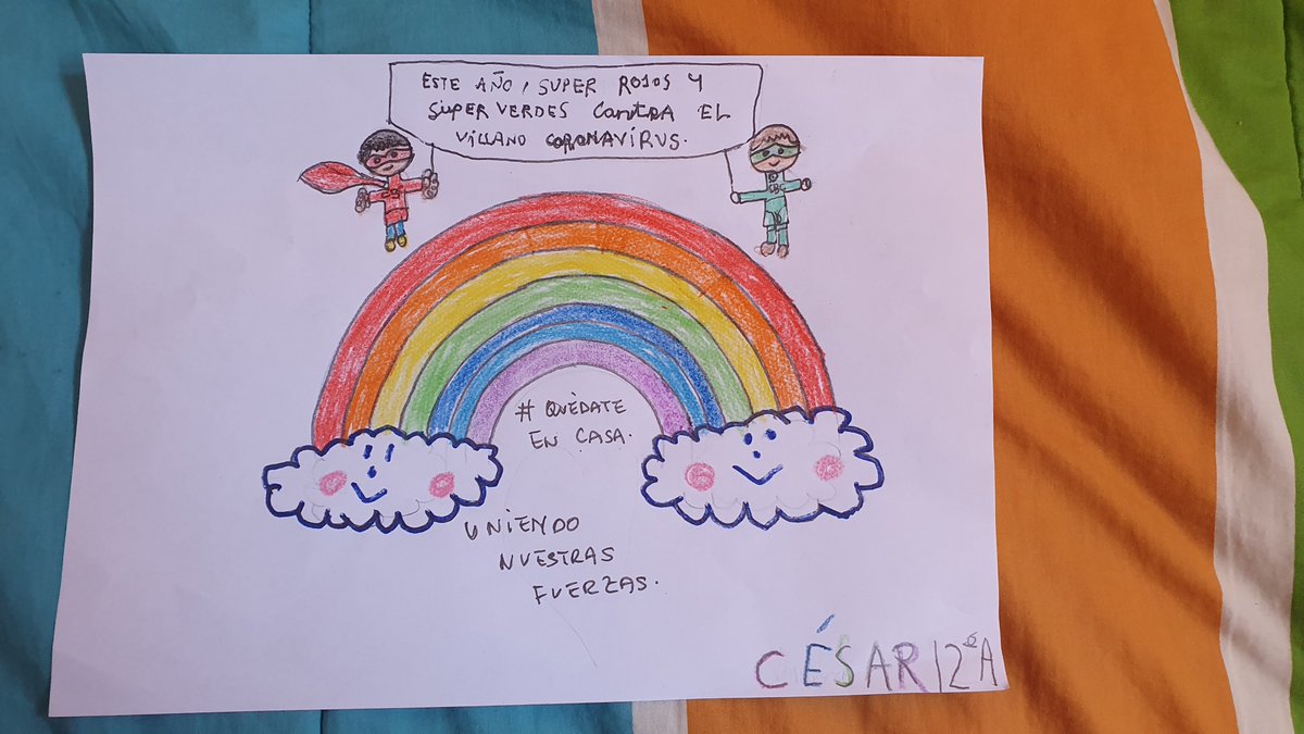AmpaBuenConsejo's tweet photo. Hoy es César, de 2º A,  quien nos manda una foto de su dibujo y de él mismo animándonos a preparar #RojosyVerdes #100CBC #BuenConsejo #Melilla https://t.co/OzvvfAnqny