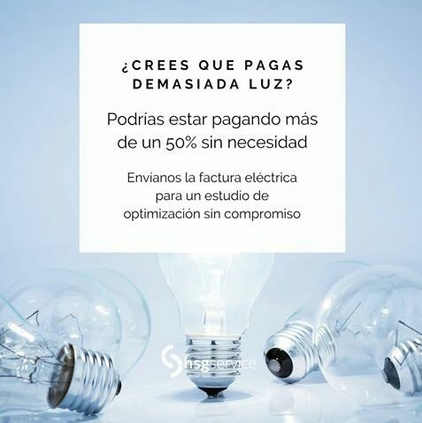 ServiceHsg's tweet image. ¿Crees que pagas demasiada luz? 
Podrías estar pagando más de un 50% sin necesidad! 
Envíanos la factura eléctrica para un estudio de optimización sin compromiso. 
Solo para tarifas de acceso 2.1a y 3.0a.
No dudes en contactar con nosotros.