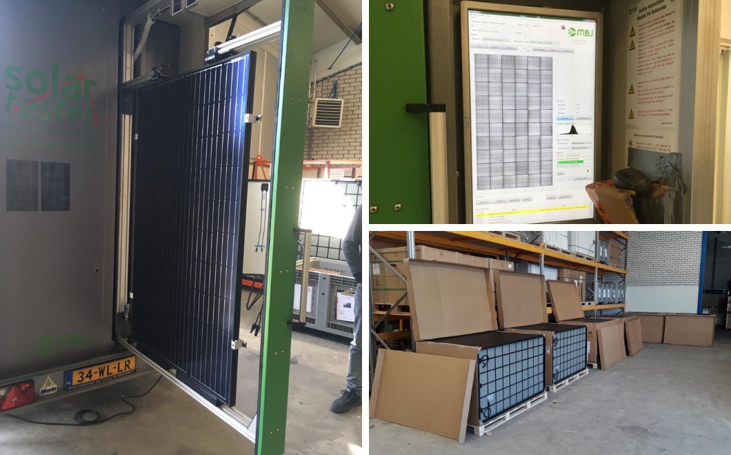 Deze week is de PV-tester langsgekomen om onze nieuwste levering van 315Wp DMEGC glas-glas panelen te testen. Alle panelen zijn goedgekeurd en staan klaar voor komende installaties.