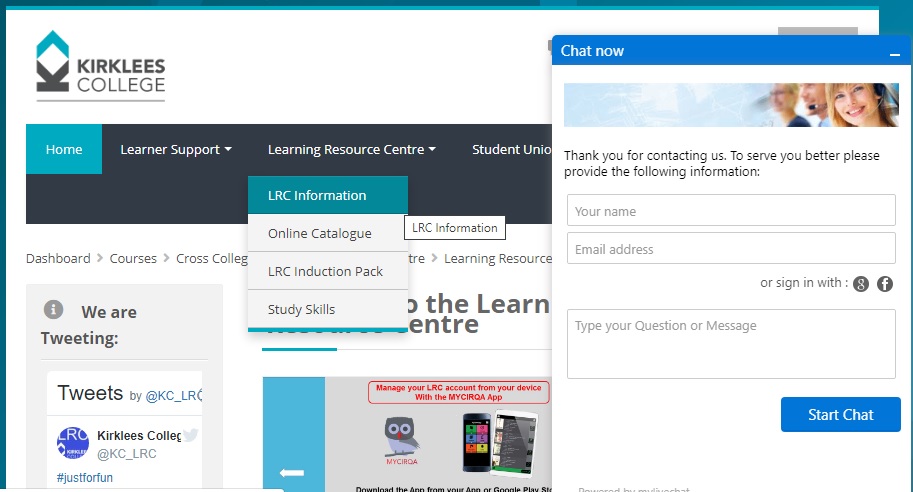 KC_LRC's tweet photo. Good Morning @kirkleescollege students and staff !
Just a reminder that our NEW online chat feature will be manned today 8.45am-6pm.
Have a question for the LRC team ? Use this quick and easy way to ask us...
https://t.co/x7rMiYTmeS https://t.co/Om7msqaQ4V