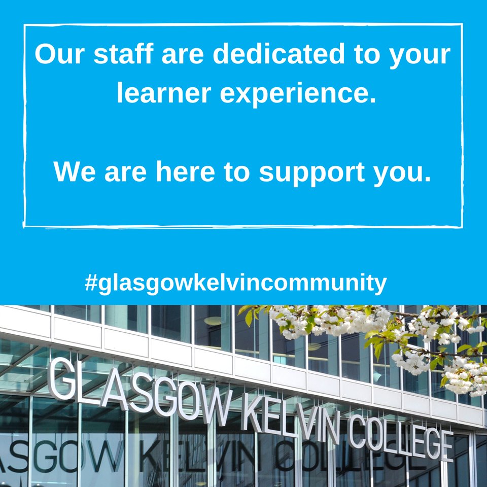 Even though you can't attend classes, staff are still here for our students
Stay in touch and #StayIndoors
#BeSafe #BeConsiderate #BeKind
#GlasgowKelvinCommunity