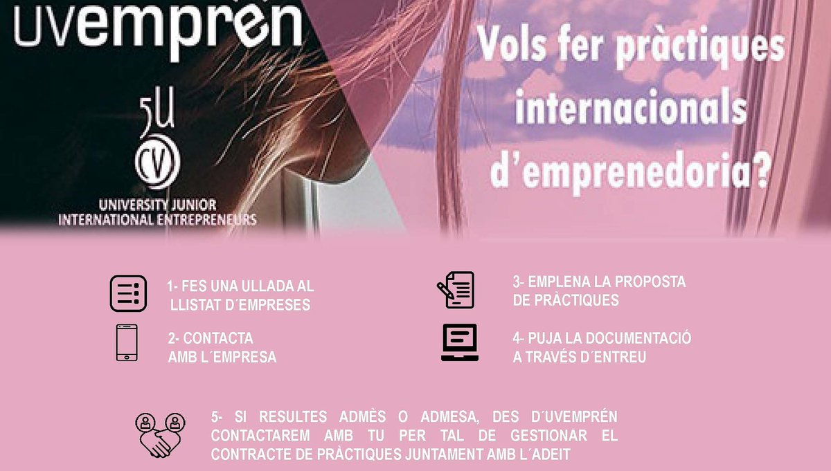 UVempren_'s tweet photo. 💼🌏Pràctiques internacionals en #emprenedoria: Termini de presentació de sol·licituds fins al 3️⃣0️⃣/4️⃣(provisional).
-🔟 #beques de 2️⃣0️⃣0️⃣0️⃣€
-compatibles amb #erasmuspràctiques
-2️⃣ mesos fins al 3/12 de 2020
@GVAeconomia #5UCV
https://t.co/9wmgDlmNk7 https://t.co/hjwHYt5fzY