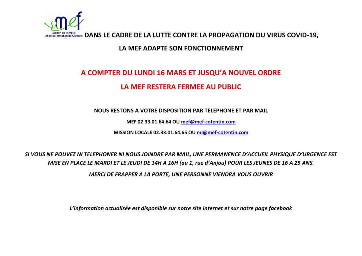 mefducotentin's tweet photo. La MEF adapte son fonctionnement https://t.co/lJpzw8GYun