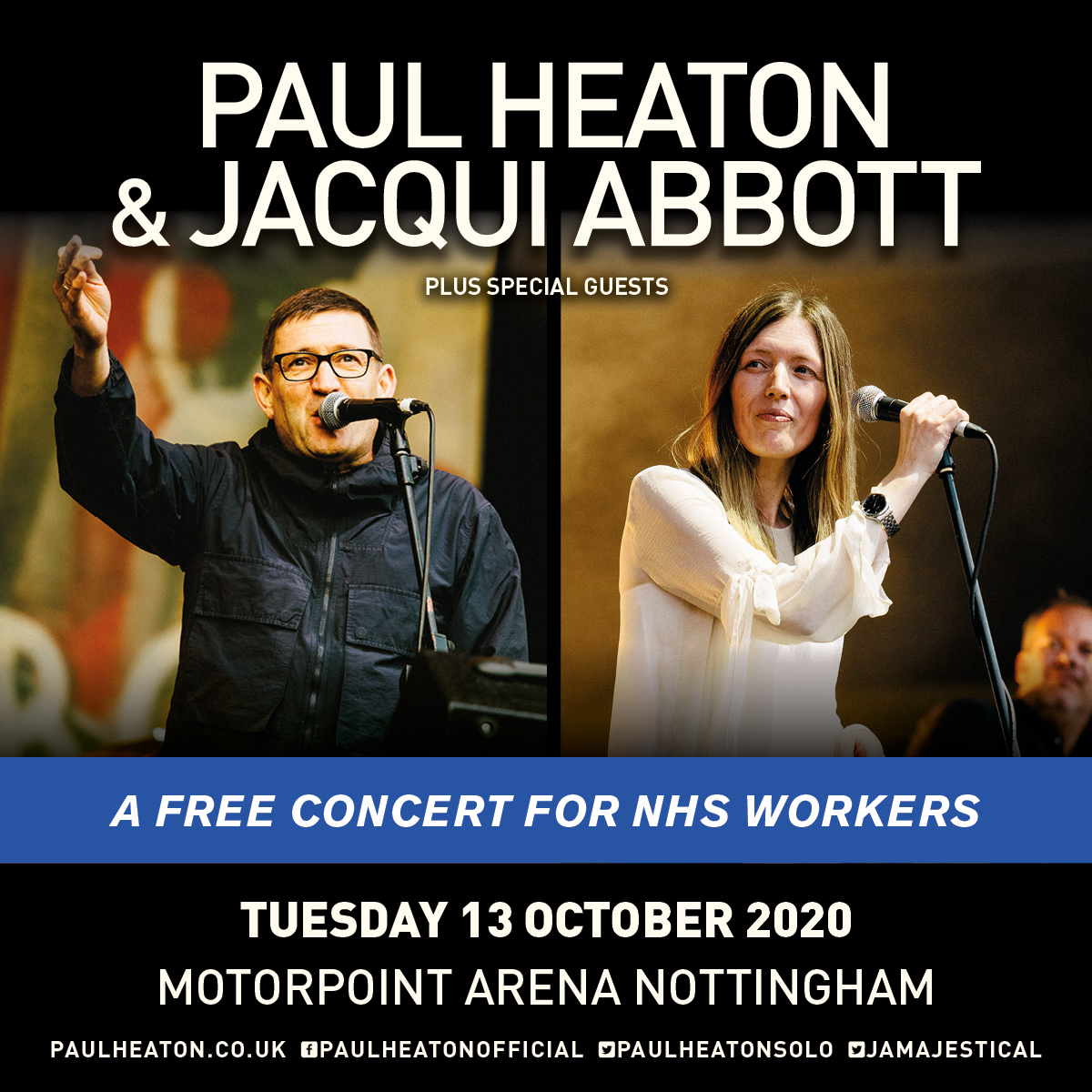 Tickets for Paul &amp; Jacqui's Free Concert For NHS Workers at <a href="/nottinghamarena/">Motorpoint Arena Nottingham</a> will be available to NHS frontline staff from 7pm on Tuesday 31st March from the following link gigsandtours.com/event/paul-hea…
