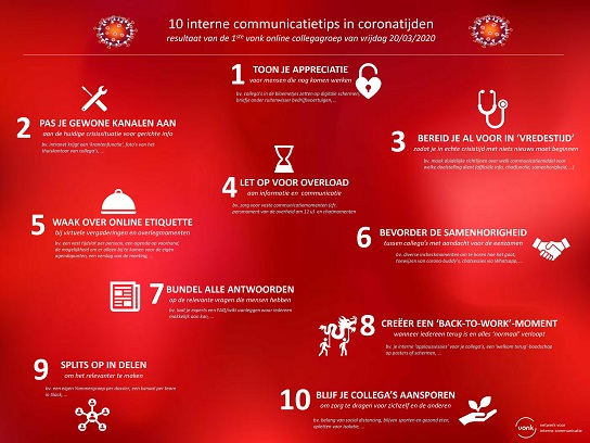 Goede interne communicatie in crisistijd? Wij geven je deze 10 tips! 
Download de infografiek op vonknetwerk.be/10-tips-voor-i…
#crisiscommunicatie #internecommunicatie