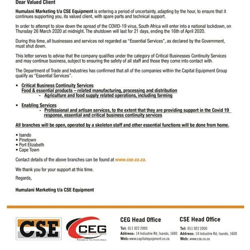 CSE is able to assist in an emergency if the customer also has essential services status.