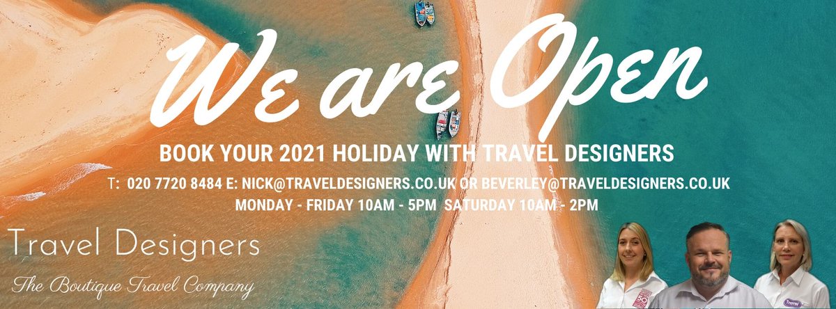 designerhmoon's tweet photo. We are Open - Call the award winning team at Travel Designers on 020 7720 8484 or email nick@traveldesigners.co.uk or beverley@traveldesigners.co.uk  
Open Monday - Friday 10am - 2pm, and Saturday 10am - 2pm https://t.co/zVX0sKns8d