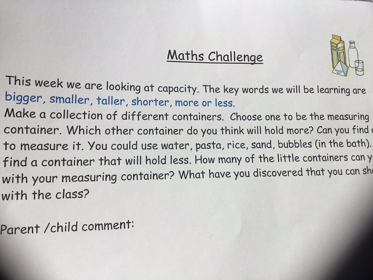 HolyFamilyL8_FS's tweet image. Today’s challenges are below. It’s a good day for exploring measurement in water, maybe you could take your sink bowl outside and find some different sized containers from your recycling bin. #keeplearningfun #playingislearning