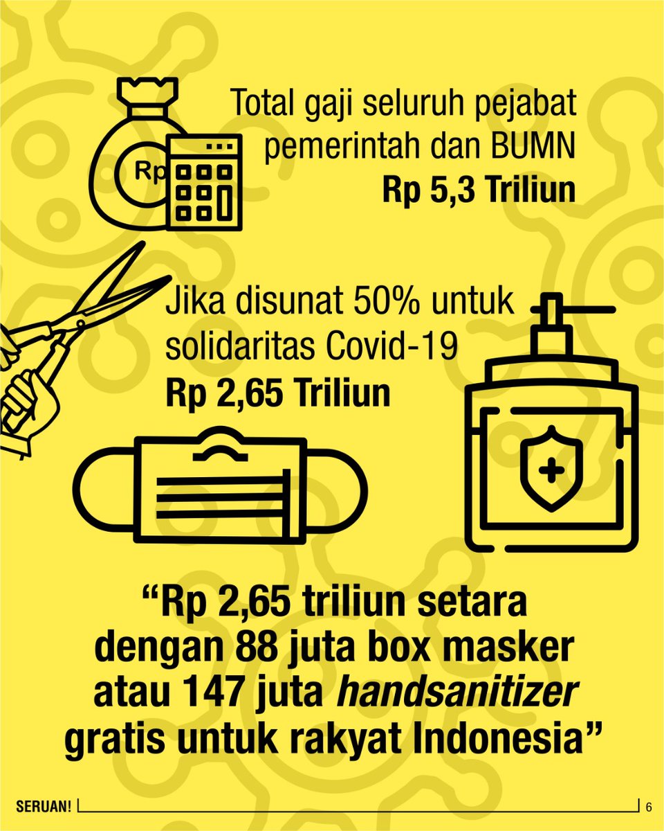 POTONG GAJI PLUS TUNJANGAN PEJABAT PEMERINTAH!!!
#SOLIDARITASCOVID19
