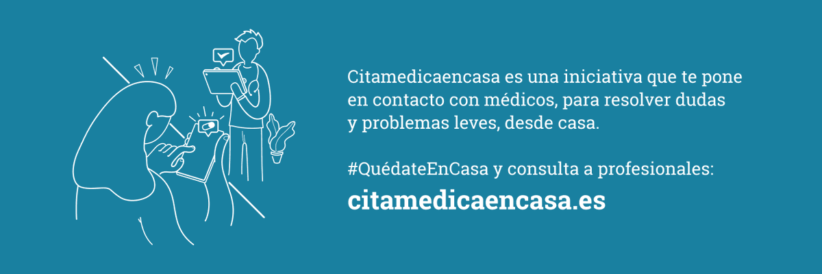 CitaMedicaCasa's tweet photo. Si tienes una consulta medica que no esté relacionada con el #coronavirus, rellena el formulario en https://t.co/KxQYSFiGiV y un médico voluntario se pondrá en contacto contigo por email. #QuedateEnCasa #FrenaLaCurva #COVID19 💪 https://t.co/XSKjn1vVNR