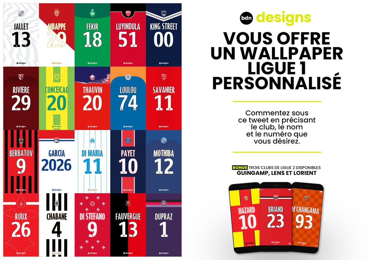 BDN_Designs's tweet photo. WALLPAPER LIGUE 1 - Commentez sous ce tweet en précisant club, nom et numéro désirés pour obtenir votre fond d'écran personnalisé. https://t.co/GVnY4dNcW1