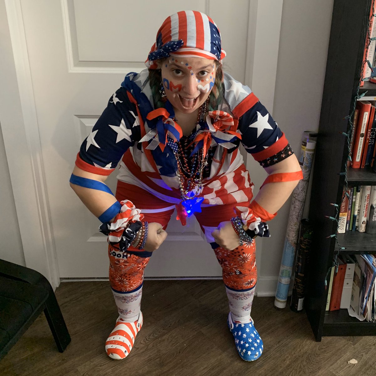 MsSimpsonMath's tweet photo. It’s Spirit Day, @OMMNAACPS ! I take Spirit Week very seriously and I’m pulling out all the stops to reclaim my title of Spirit Week Champion! ❤️🤍💙 Bring it on! ❤️🤍💙 #OMMNPride #LiftOurSpiritsWeek #OneComplexOneHeart #AACPSAwesome @AACountySchools https://t.co/FgMqnK4oAL