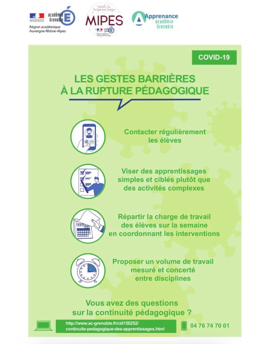 RanchyI's tweet photo. Les gestes barrières à la rupture pédagogique : Infographie MIPES @acgrenoble #COVID19 #continuitepedagogique #ecoleinclusive https://t.co/rgvkFhk74U