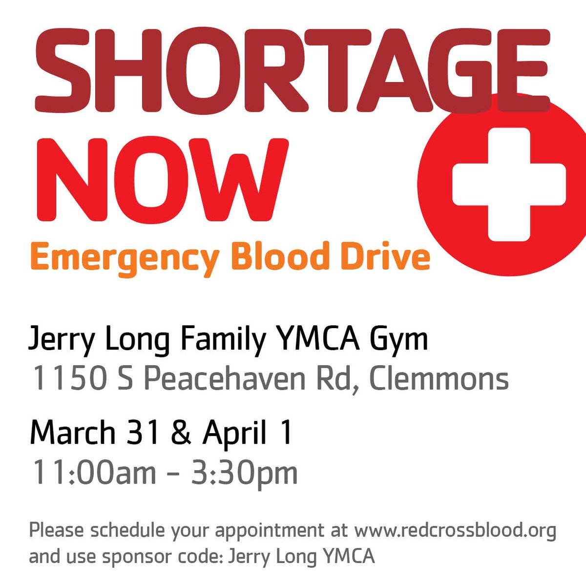 JLYMCA's tweet photo. "Social distancing does not have to mean social disengagement. So give blood, today."
-Surgeon General Dr. Jerome Adams

If you are well and able to, please consider donating blood at the Jerry Long Family YMCA on March 31 and April 1 from 11:00am-3:30pm. 

#YLovesNC @YMCAofNWNC https://t.co/yqyqXvnPCW
