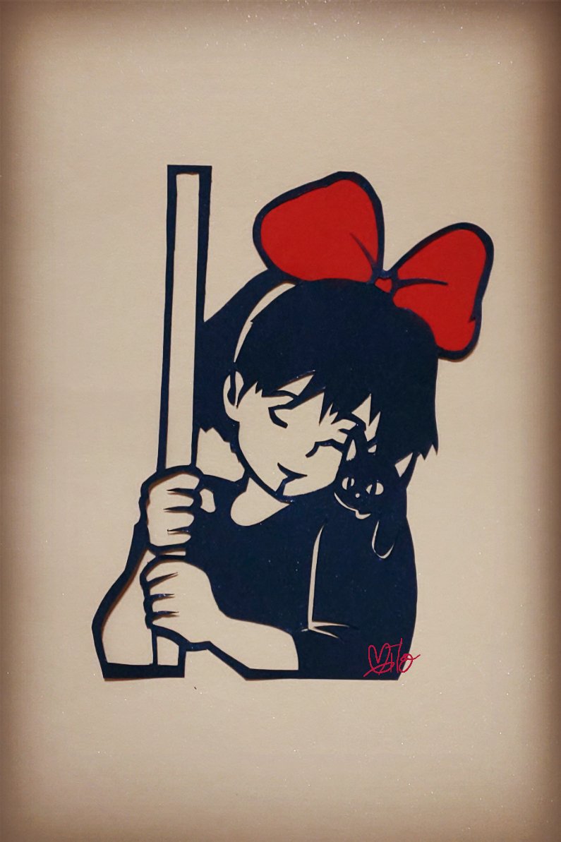 今日の金曜ロードは魔女の宅急便！ てことで見ながら久しぶりの切り絵