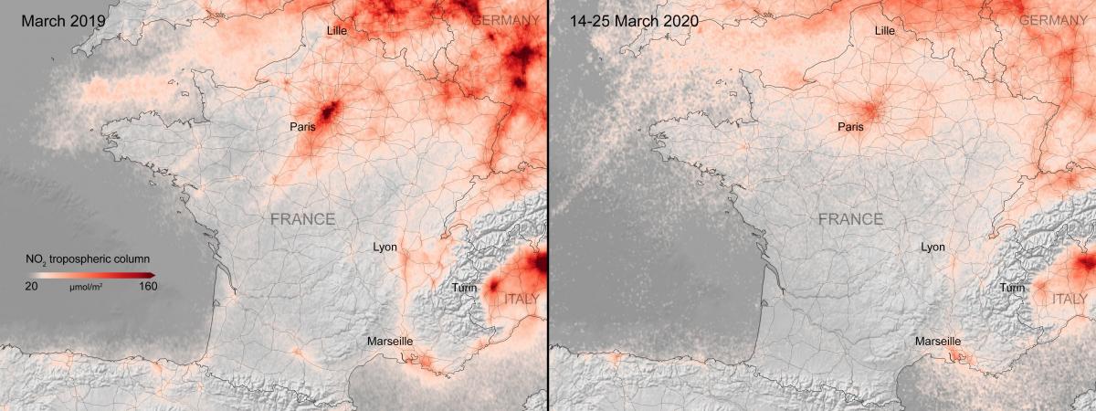 milsant's tweet photo. ➡️Impressionnant l'effet du #confinement 
Sur la pollution 
Aussi immédiat que sur tes poumons, quand t'arrêtes de fumer 😮
https://t.co/94n9nfVOcB https://t.co/5jO7mgNtEG