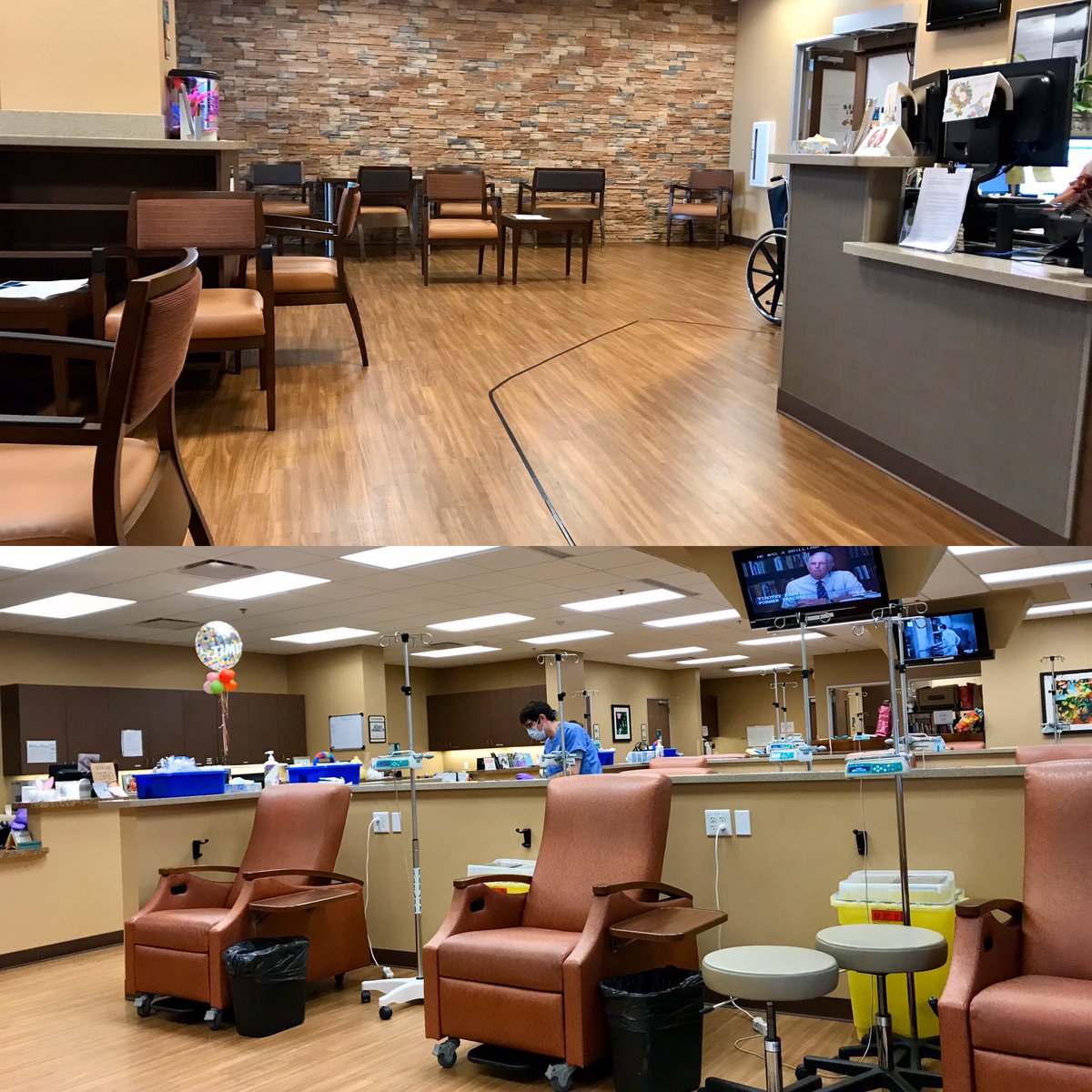 Here’s what social distancing looks like at an oncology center. Please continue to stay home and follow guidelines to keep patients like me safe. Thank you, and thanks to my nurses!