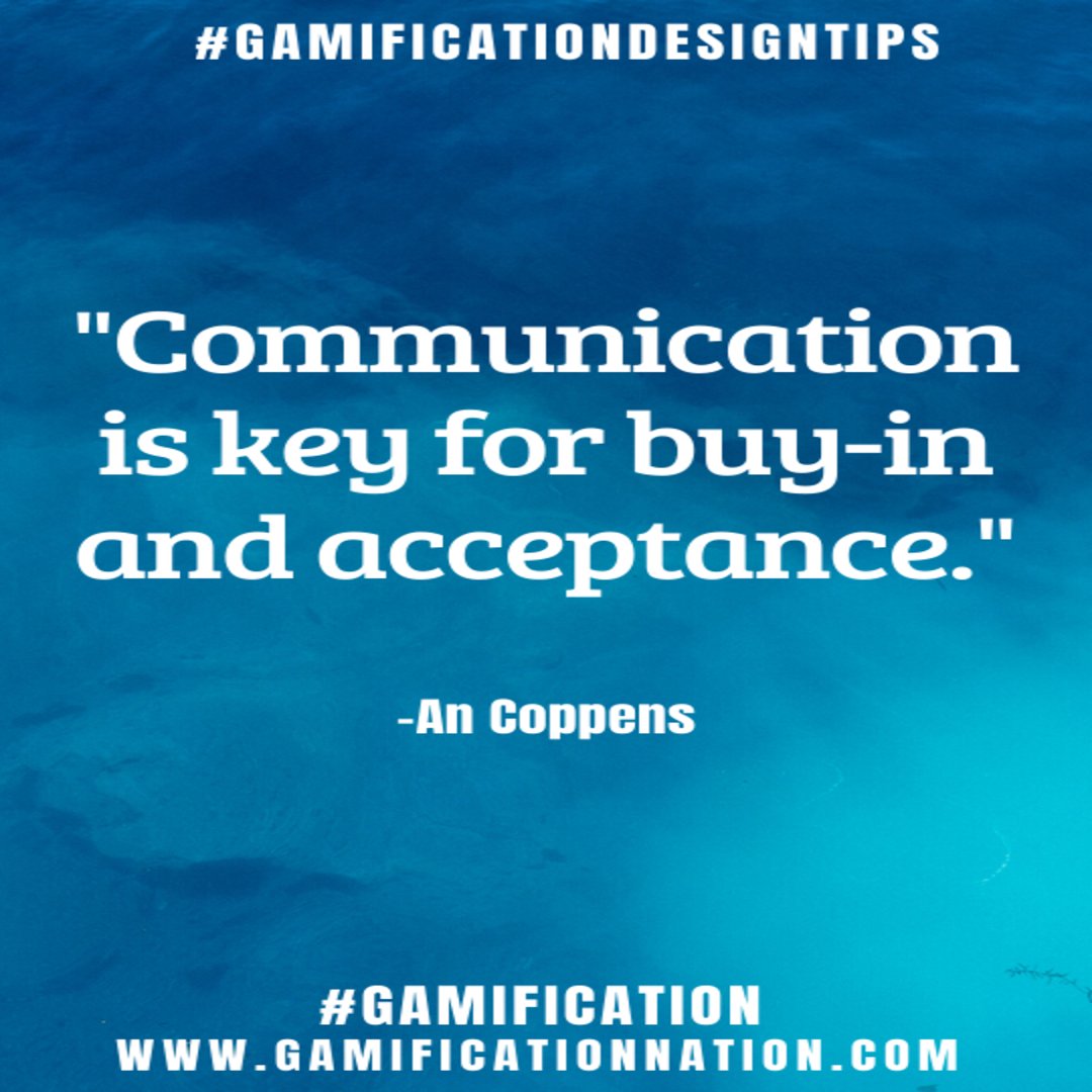 GamificationNat's tweet photo. Daily #Gamificationdesigntips: Communication is key for buy-in and acceptance. #Gamification #Gamificationnation #Design #Gamedesign #Gamificationdesign #Gamedesigntip https://t.co/JdBS9vt2rh