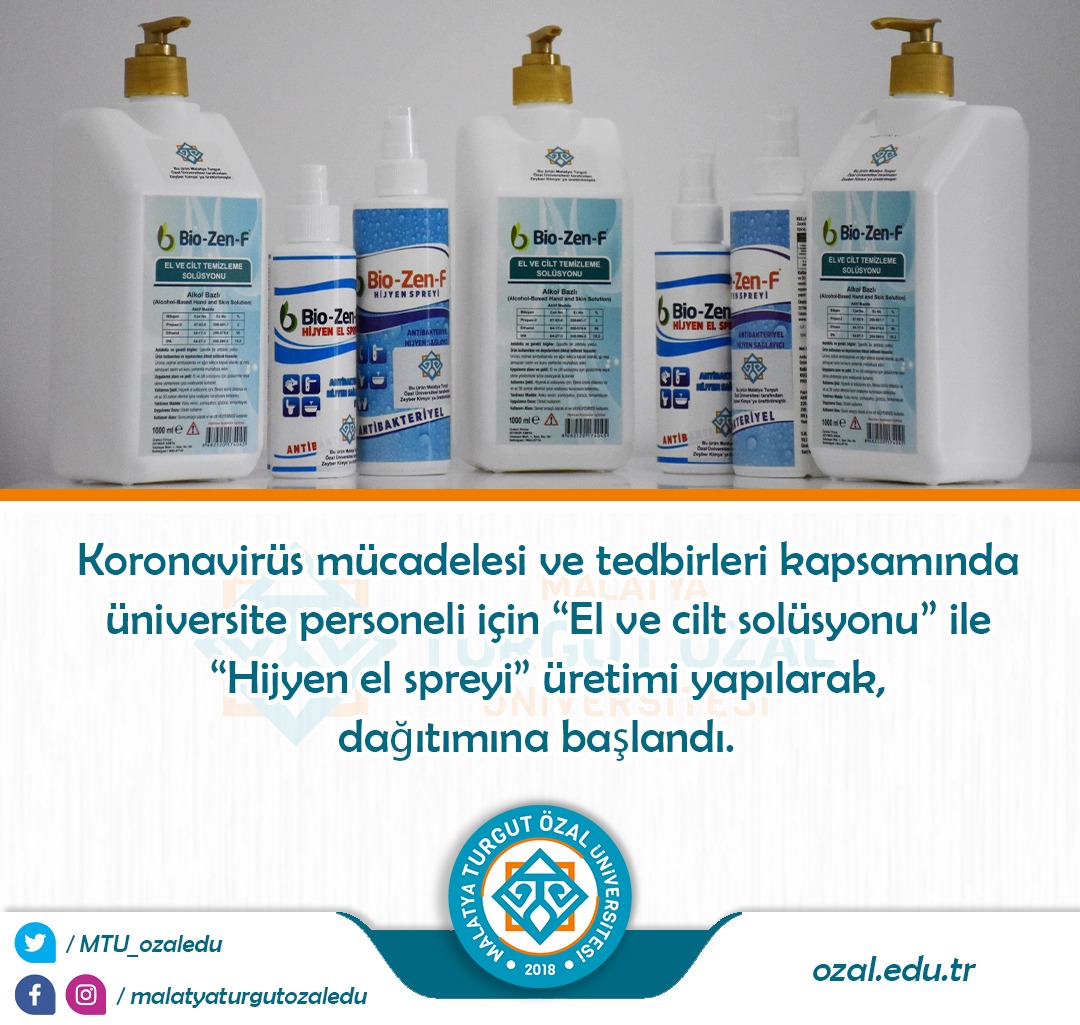 #Covid_19 mücadelesi ve tedbirleri kapsamında üniversite personeli için El ve cilt solüsyonu ile Hijyen el spreyi üretimi yapılarak, dağıtımına başlandı.🤚💦

#BirlikteBaşaracağız

<a href="/tcbestepe/">T.C. Cumhurbaşkanlığı</a> <a href="/iletisim/">T.C. İletişim Başkanlığı</a> <a href="/saglikbakanligi/">T.C. Sağlık Bakanlığı</a> <a href="/drfahrettinkoca/">Dr. Fahrettin Koca</a> <a href="/YuksekogretimK/">Yükseköğretim Kurulu (YÖK)</a> <a href="/yekta_sarac/">Prof. Dr. M. A. Yekta Saraç</a> @abkarabulut