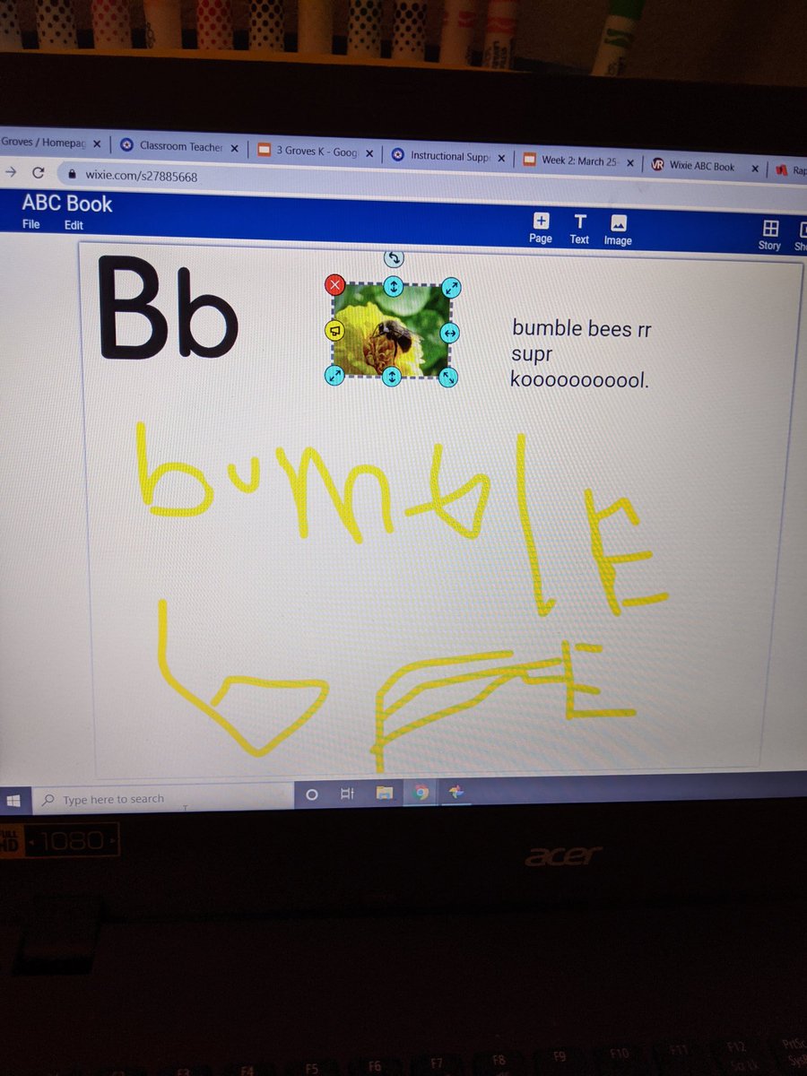 Mrs_Gawel's tweet photo. The boy is sad he couldn't do this project in iLab with @wheelerteaches . He loved being able to create pages for his ABC book, and teach his mom how to use  Wixie 💻 @HumbleISD_GE #wearegroves #bethelight #kinderkid https://t.co/iZZpNzo2XW