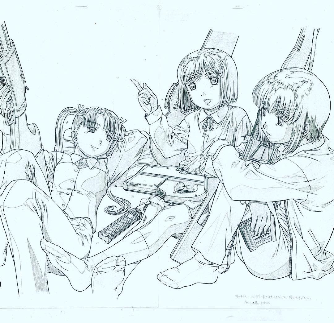 satoshi_tasaki's tweet photo. ガンスリンガーガール、今の所ガッツリ原画で参加した最後の作品。　

1話 銃撃戦(P90のリロードから後半)
2話 レストランでヘンリが暴走する所
4話 トリエラ.公園&amp;運河の階段シーン
8話 ヘンリとエルザの車内会話シーン
13話 ラスト.丘で第九を歌う所

#ガンスリ #ヘンリエッタ #P90 https://t.co/kLod7yKcK1