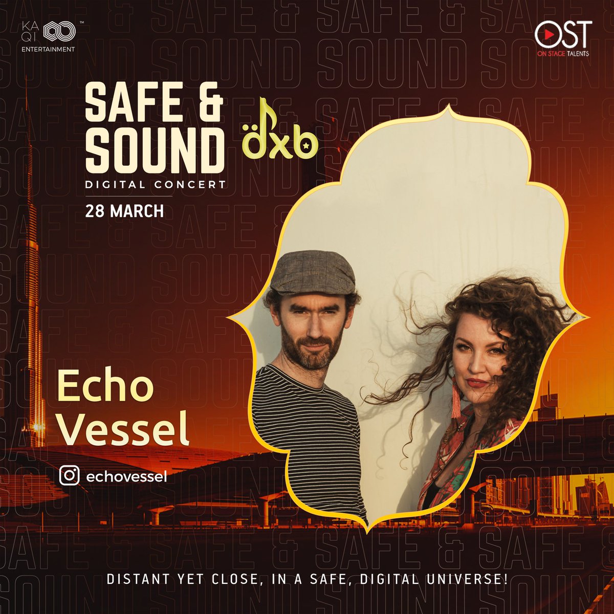 Tune in to the talented duo <a href="/echovessel/">Echo Vessel</a>.
.
.
#SafeAndSoundDigitalConcerts #DigitalConcert #Dubai #StayHomeStaySafe #SafeAndSoundDXB