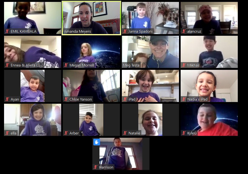 SouthgateES's tweet photo. Check out Mrs. Meyers and her class sharing their Gator gear! Way to keep connected Gators!! #NCSpiritWeek https://t.co/OxiYr8pEwl