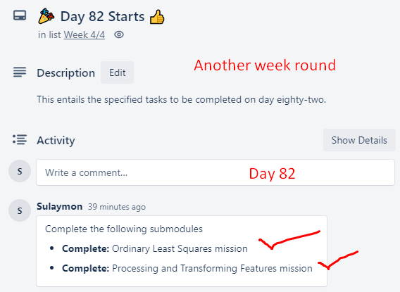 tjtechi's tweet photo. 1/2: π₯ Day 82 of #90DaysOfDataquest:
πWe will continue with Ordinary Least Squares mission
and Processing and Transforming Features mission. Why not join the moving data science Train ππ
π Check out the Trello daily learning plan from https://t.co/QEDNThH29l
#python #data https://t.co/MRLytaXnPZ