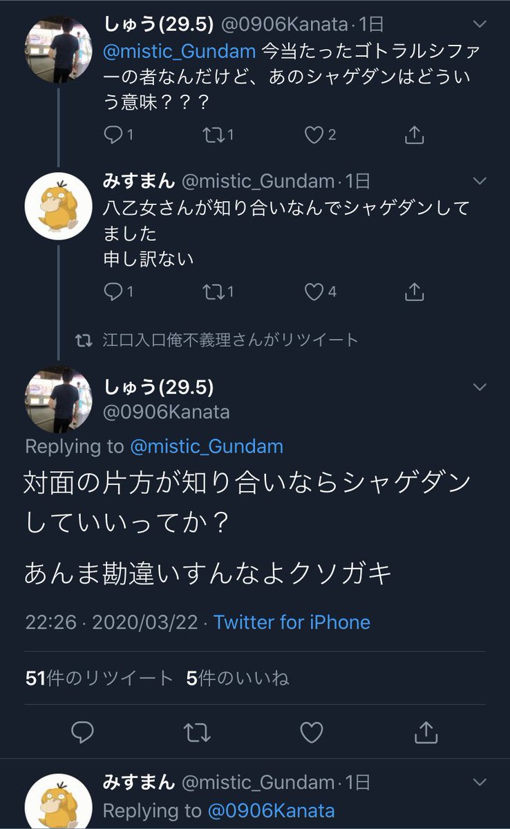 ガンダム勢炎上カレンダー V Twitter 令和2年3月22日 八乙女しげしょうこ 氏の相方が ミス万次郎 氏にシャゲダンされ激怒 八乙女しげしょうこ 氏の垢消しと関連性はあるのだろうか