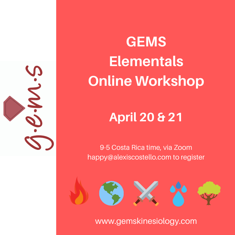 healthylexi's tweet image. GEMS Elementals online workshop! #kinesiogeek #touchforhealth #specializedkinesiology