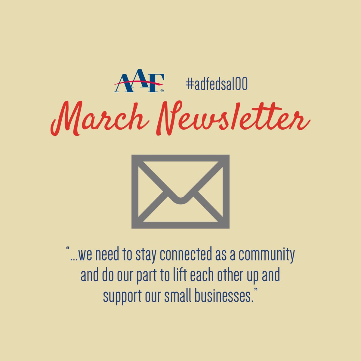 Our March e-newsletter just went out. Trying to be better at staying connected as we shelter in place. #adfedsa100 #creative #advertising #community