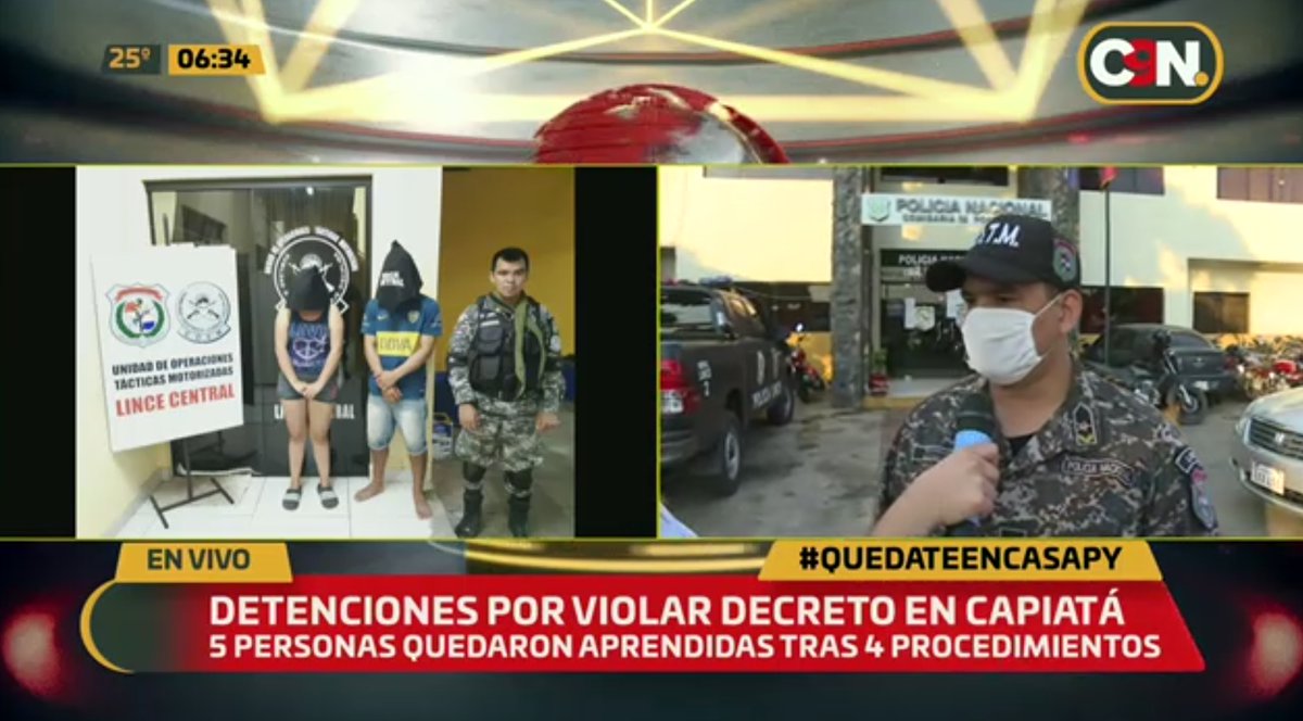 C9NParaguay's tweet photo. 🔴 #ENVIVO | Detenciones por violación de restricción en Capiatá.
Unas 5 personas quedaron aprehendidas tras 4 procedimientos.
📺 #PrimerReporte 📱 #SNTPlay
🔗 https://t.co/k5AXD6cMGE https://t.co/weTtwR7q4h