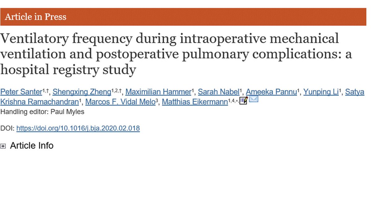 MatthiasEikerm1's tweet photo. Just published online at BJA: high respiratory rate increases the vulnerability to postoperative respiratory complications. Several plausible physiological mechanisms. Permissive hypercarbia! ⁦@BIDMCAnesthesia⁩ ⁦@BIDMCSurgery⁩ https://t.co/LurVn6Xd7H