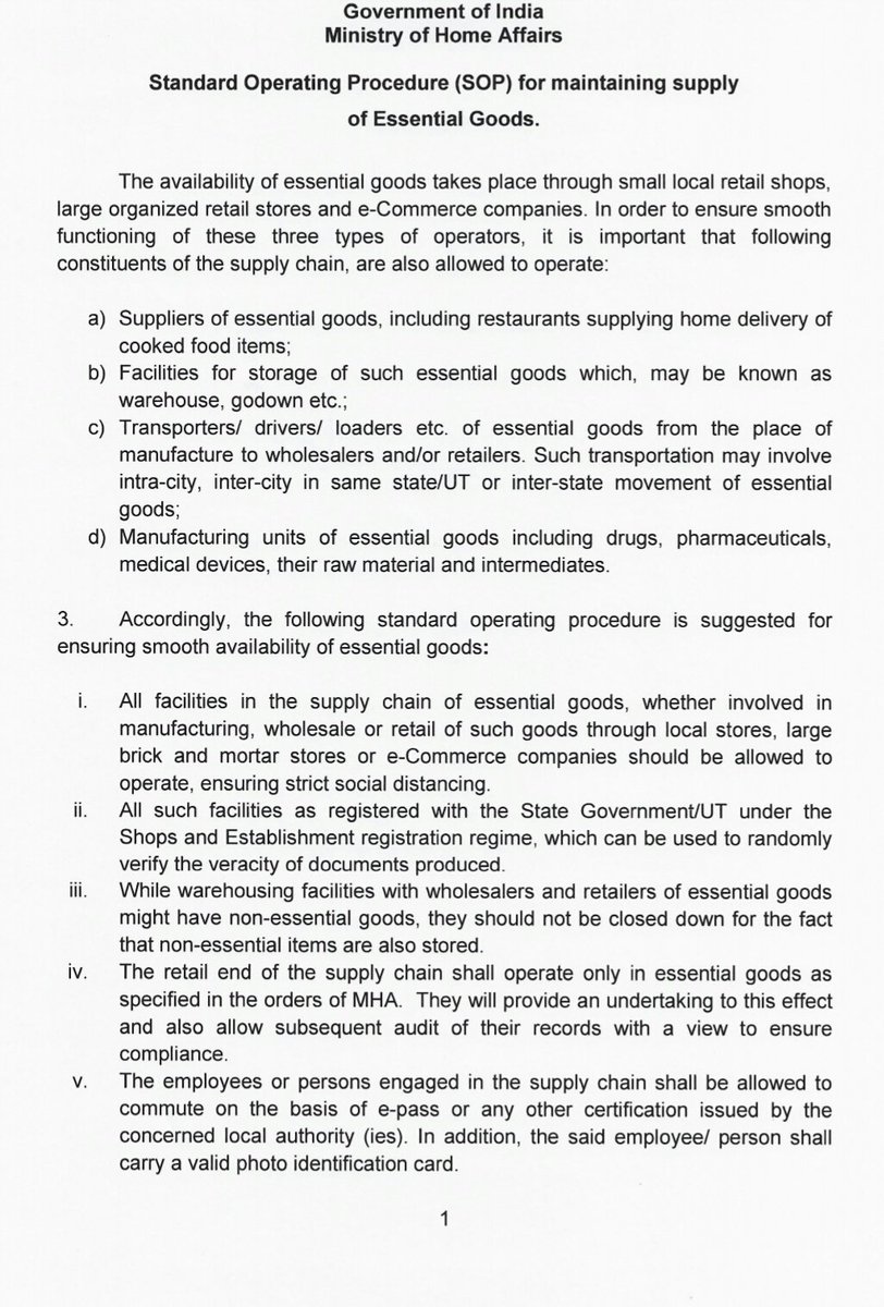 DelhiPolice's tweet image. Delivery of essential services and commodities is allowed without any restrictions. Pls refer to attached SOP from the Govt.
#LockdownQuery