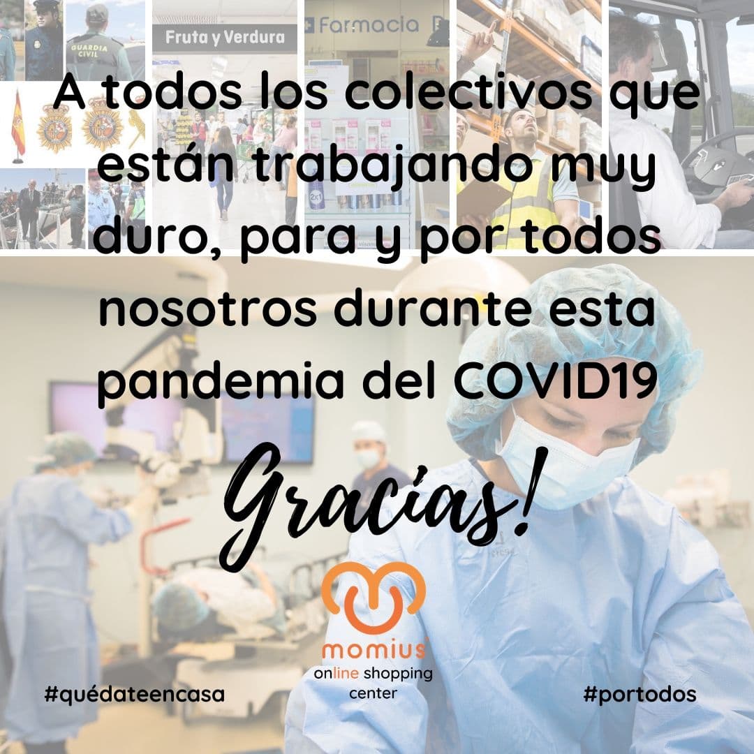 momiusworld's tweet photo. Desde MOMIUS mandamos un mensaje de aprecio y admiración a todo el personal sanitario, personal de los supermercados, farmacias, logística y transportes, fuerzas de seguridad del estado, etc. que están en primera línea manteniéndonos seguros.
.
.
.
#quédateencasa
#portodos https://t.co/xcUK7tCKM6