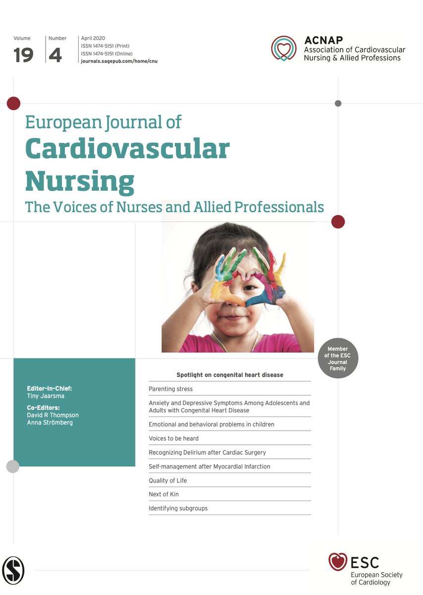 EditorEJCN's tweet photo. Proud to share our #April issue #EJCN
#ACNAP @ESC_Journals #Children #adolescents #Takotsubo #cardiotwitter #delirium #DenHeartStudy #MI #nextofkin #HrQoL #heartdisease https://t.co/KbWIvxuEjF