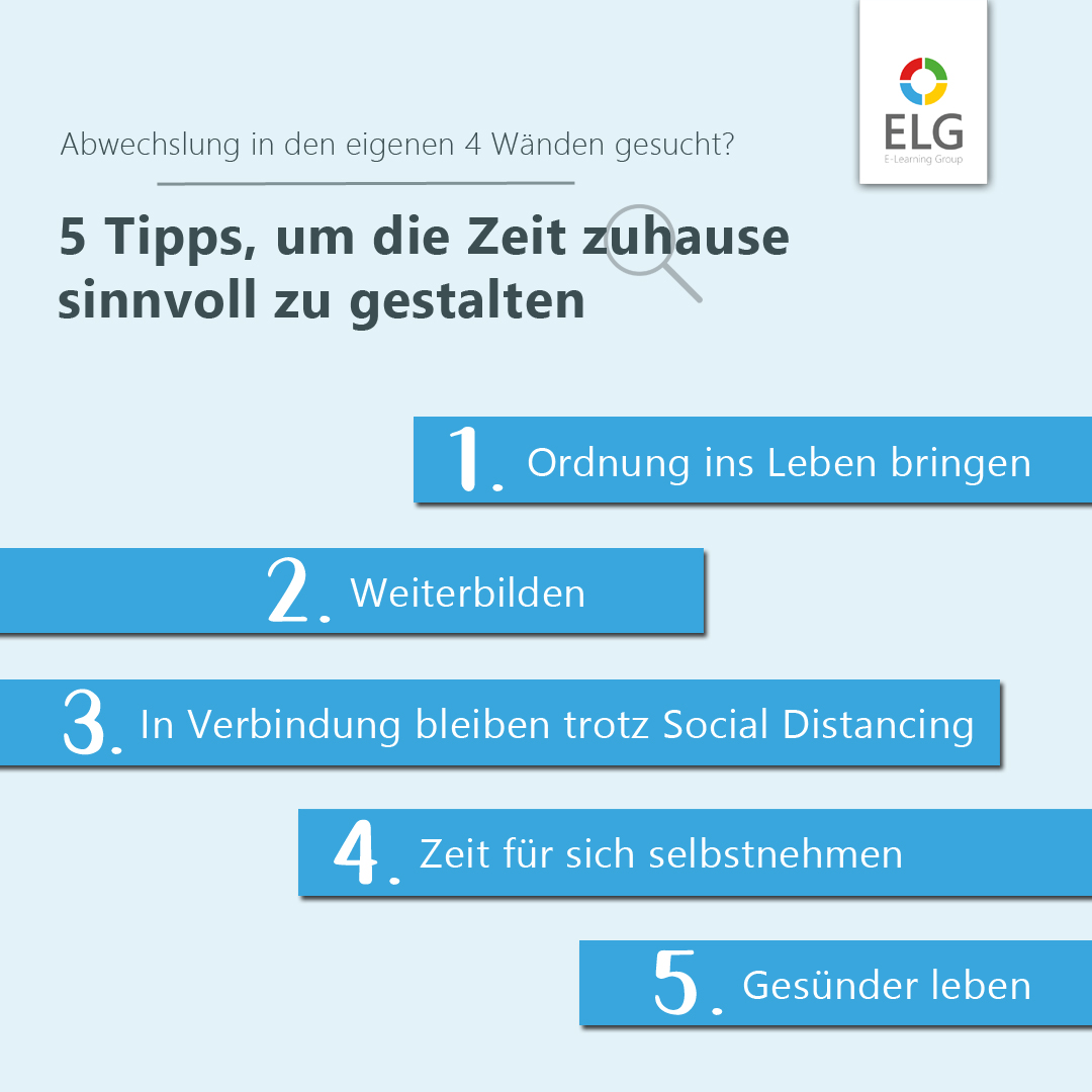 Auf der Suche nach Abwechslung während der Corona-Situation?

Wir haben für euch fünf Empfehlungen gesammelt, wie man wie man die Ausgangssperre sinnvoll nutzen kann.

Mehr dazu: tinyurl.com/corona-tipps

Und nicht vergessen: Das ELG-Team ist weiterhin wie gewohnt erreichbar.😊