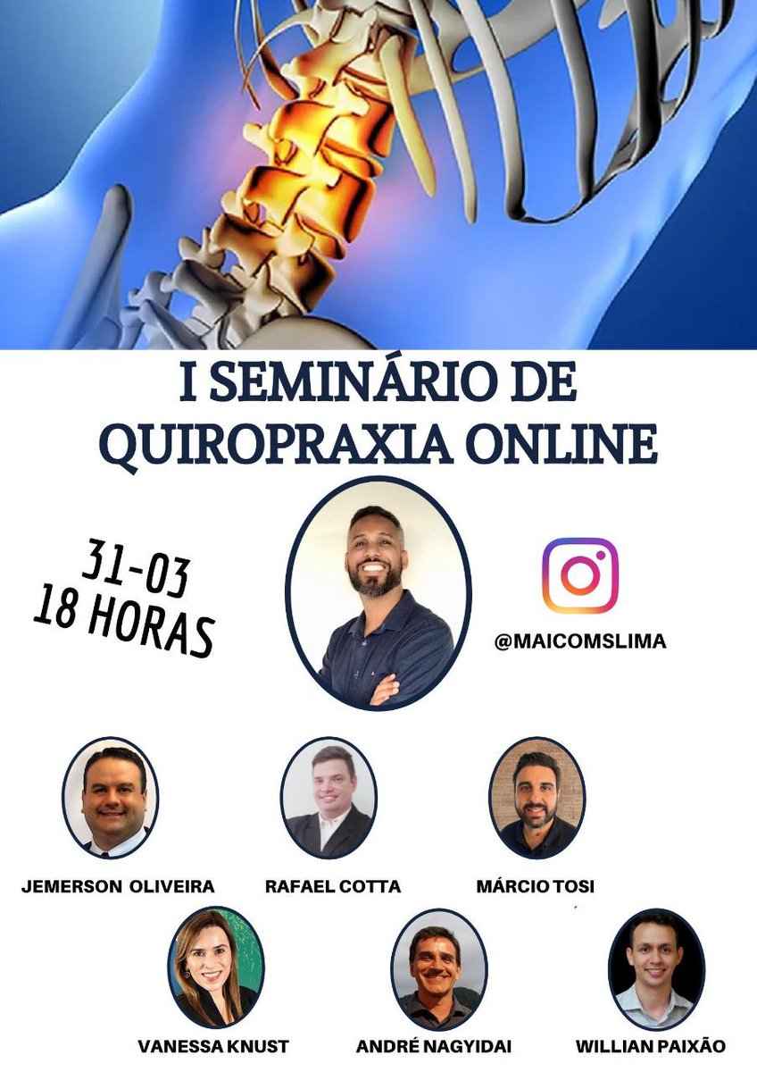 PhysioStudio's tweet photo. Na próxima terça feira 31/03 às 18 horas estaremos participando do I SEMINÁRIO DE QUIROPRAXIA ON LINE 

🌍 Local: Instagram @maicomslima

📆 Dia: 31/03

⏰ Hora: 18 horas https://t.co/UWlhRK8AgQ