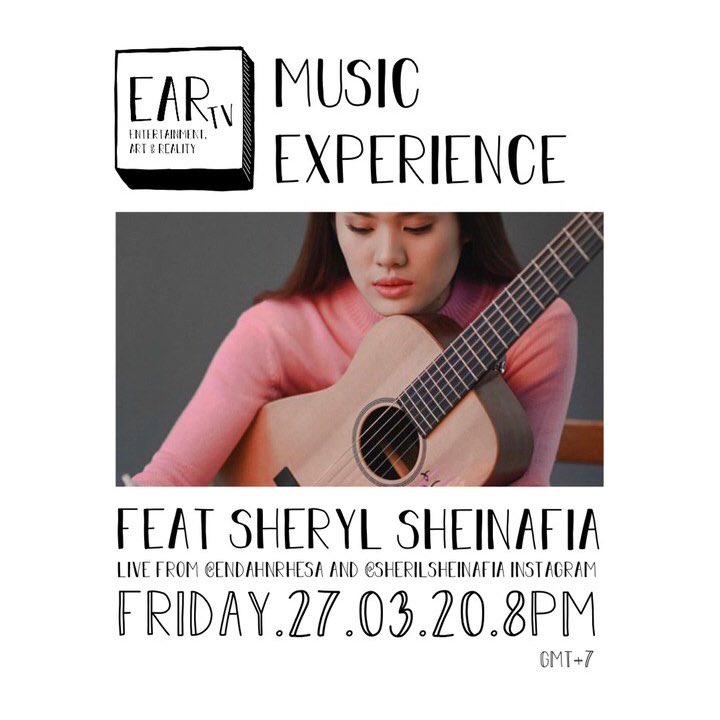 endahNrhesa's tweet photo. Jam 8 malam nanti jangan lupa simak obrolan soal “Music Experience” bersama @sherylsheinafia yes.. 💃 Live dari Instagram kami & Sheryl. Tonton yhaa 🤗 #eartv #watchfromhome https://t.co/Jk3ueupAiy