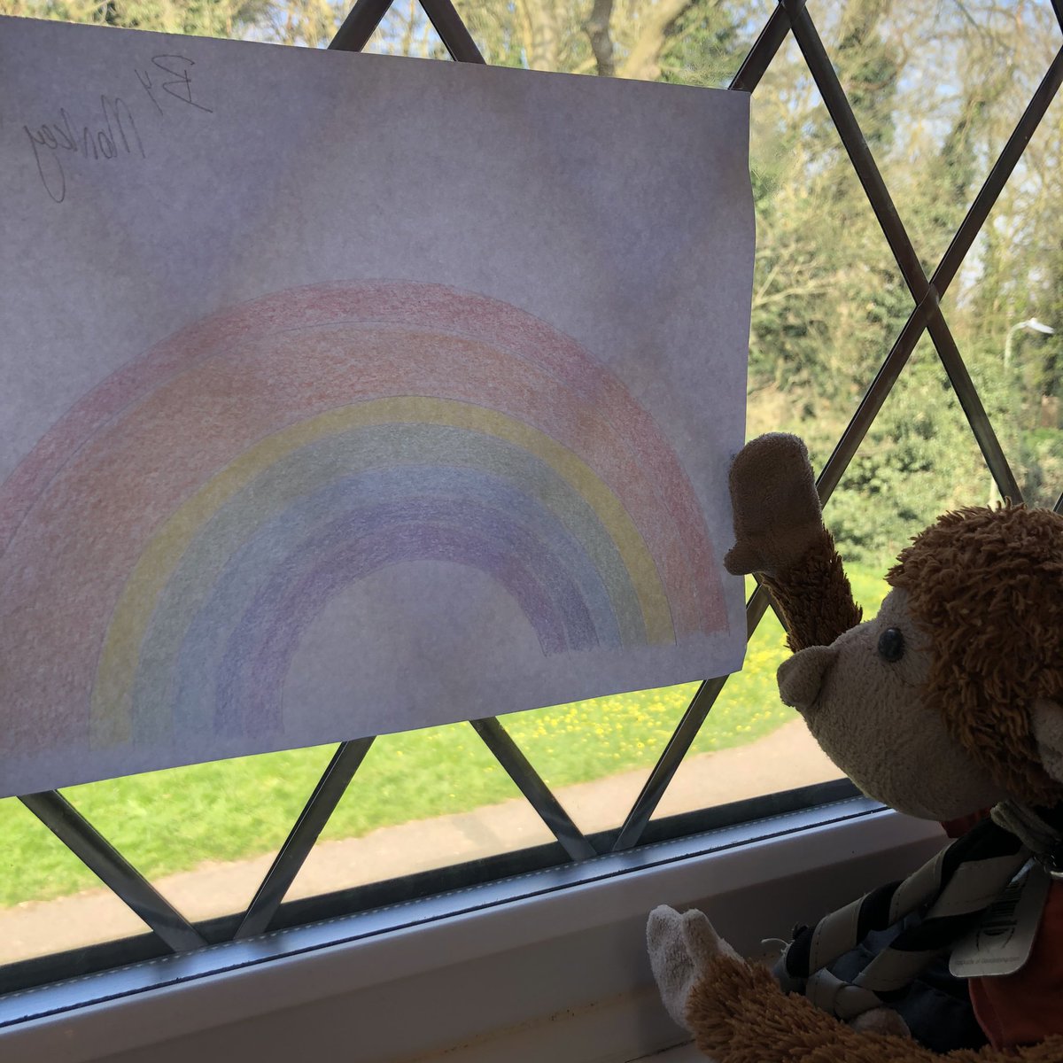 MonkeyPhill's tweet photo. Monkey Phill wanted time bring some rainbow love to the neighbourhood as he has enjoyed spotting other people’s rainbows on his walks around the village this week. Do you have a rainbow in your window? #monkeyphill #mascot #bandarlog #thescouts #thegreatindoors #stayhome https://t.co/RHlON5eXiD