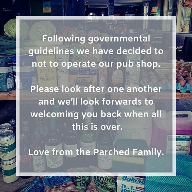 With regret we have decided that opening the pub shop or doing any delivery isn’t an option for us anymore. We are so thankful for all the positive support we had for this and sorry we couldn’t make it happen.
Love from the Parched family ift.tt/3brte43