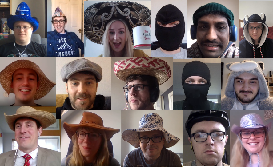 lewissellers's tweet photo. A bit of fun to round of the week, some of #TeamPinpoint participated in 'Mad Hatter' Friday on our morning standup - A good way to inject a bit of fun into remote working! https://t.co/5dko9mluJ1