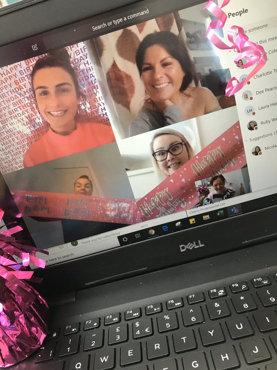 cherryprof's tweet photo. A virtual birthday celebration this morning 🥳 keeping our team positive and in good spirits! HAPPY FRIDAY🍒⭐️
#StaySafeStayHome #StayHome #WorkingFromHomeLife #TGIF #COVID2019 https://t.co/ByDWByqMLI