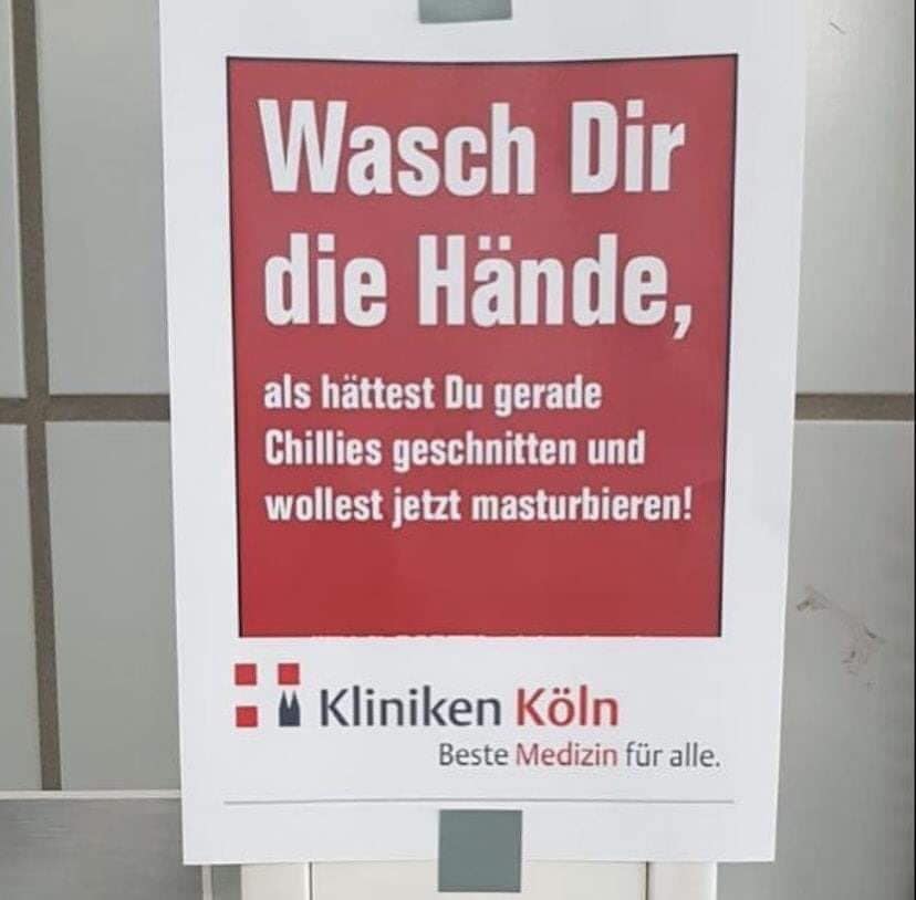 LockdownTutor's tweet photo. @BigBoyler The Germans have some advice on #WashYourHands - which perhaps explains their low mortality rate.  If you book a FREE 1hr lesson during #LockdownWithoutPlan you might learn the translation of the joke. https://t.co/18laDm7ncE https://t.co/OjlOuIZcpI