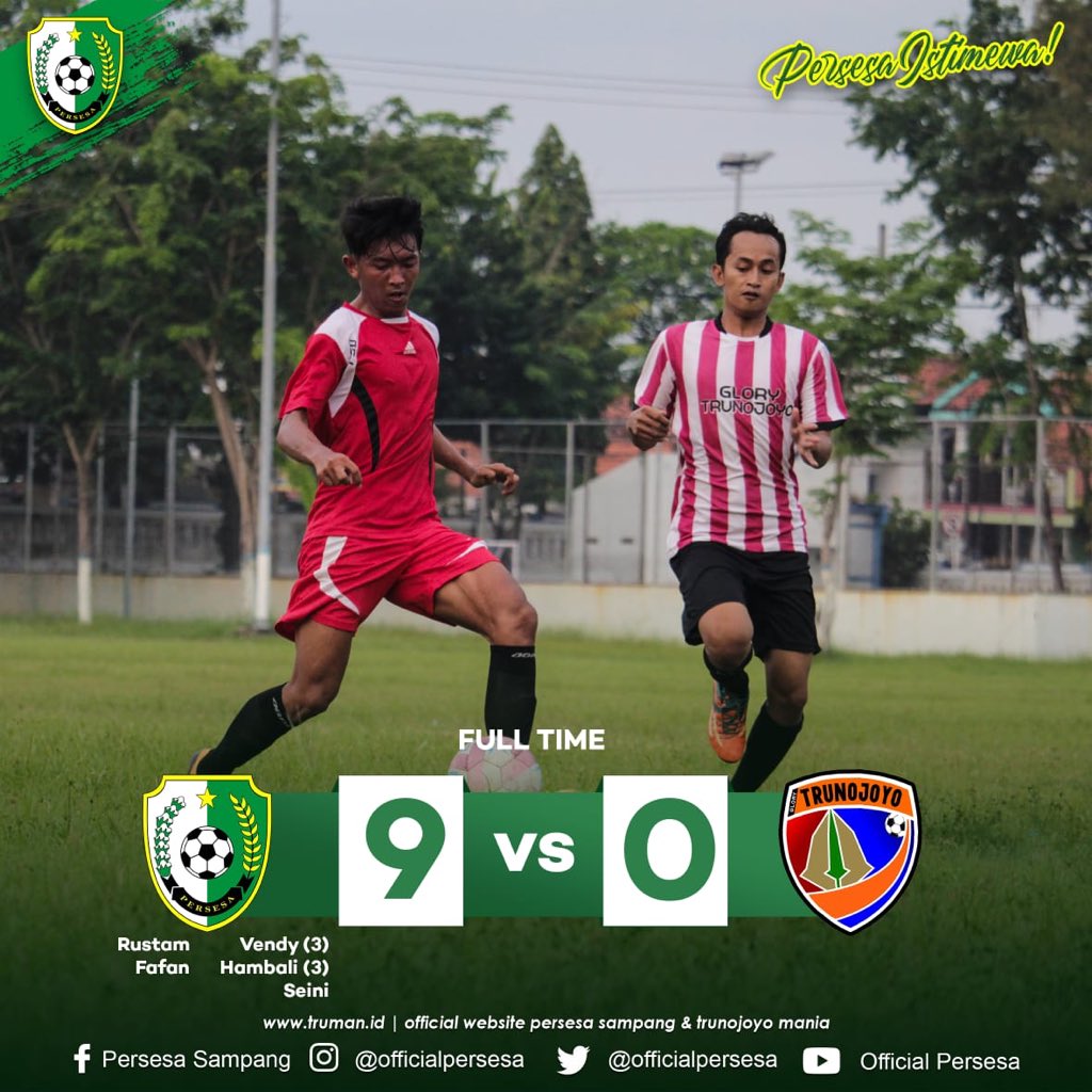 officialpersesa's tweet photo. Full Time
...
PERSESA SAMPANG (9) - (0) GLORY TRUNOJOYO🔥🔥
...
#persesaistimewa
#persesasaabiddeh
#salamsatretanan
#laskartrunojoyo
#persesasampang
#sampang
#madura
#liga3
#liga32020 https://t.co/1E8oiUXKda