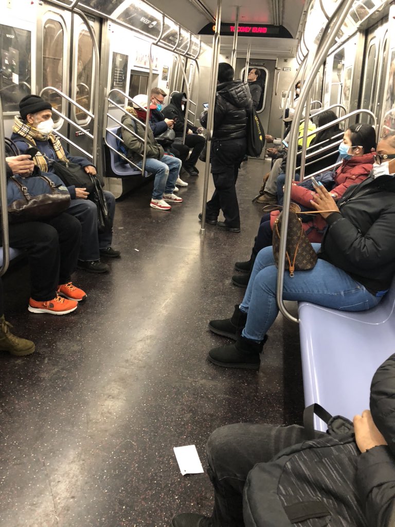 JaiGotEm's tweet photo. F train heading downtown towards Brooklyn car number #9532. #mta people cannot social distance on trains. Trains still have passengers that are forced to be next to each other. @NYCTSubway https://t.co/3VClHoXesv